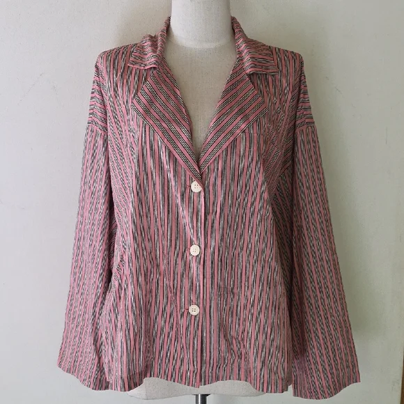NWT $225 RHODE BERTO PAJAMA TOP IN PINK BORA STRIPES SIZE M - Picture 2 of 7